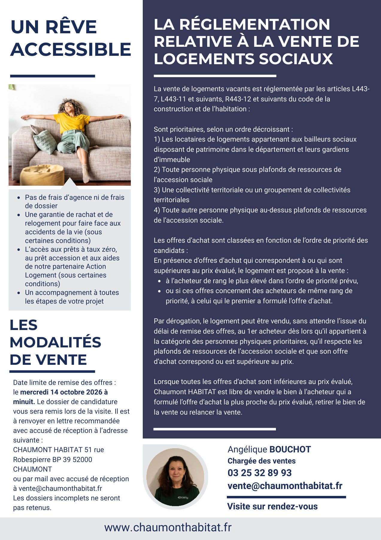 Modalités de vente, ordre de priorité des candidats et coordonnées de la chargée des ventes. Détails dans le PDF téléchargeable ci-dessus.